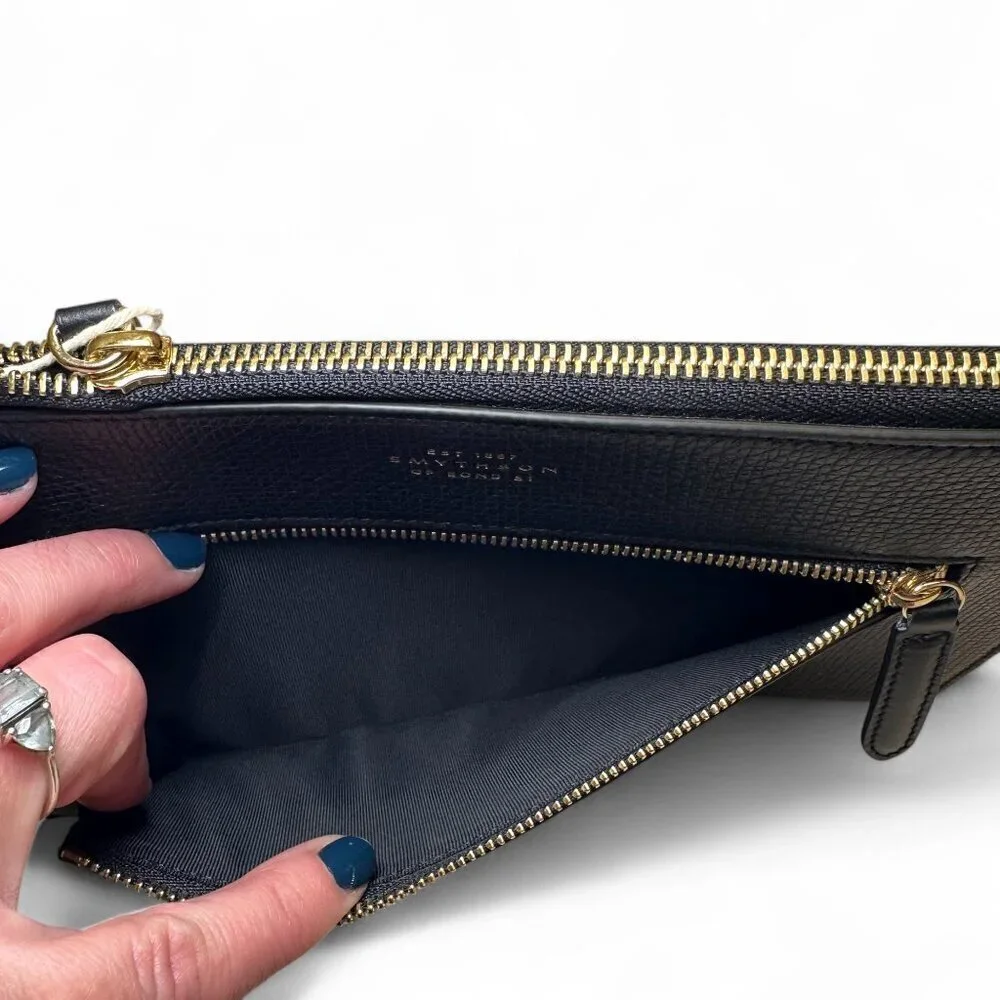 Smythson Men's Black Leather Panama Pochette Pouch, Wristlet - NWOT